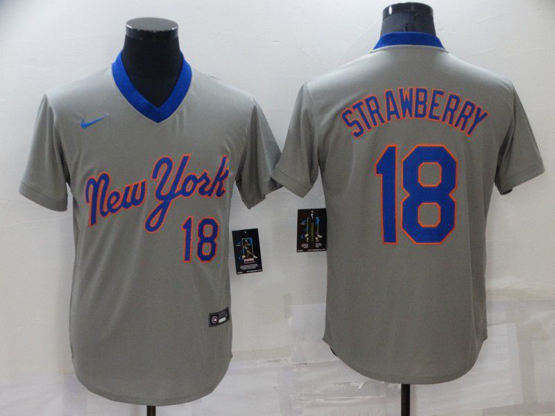 Men New York Mets 18 Strawberry Grey Throwback Game 2022 Nike MLB Jerseys
